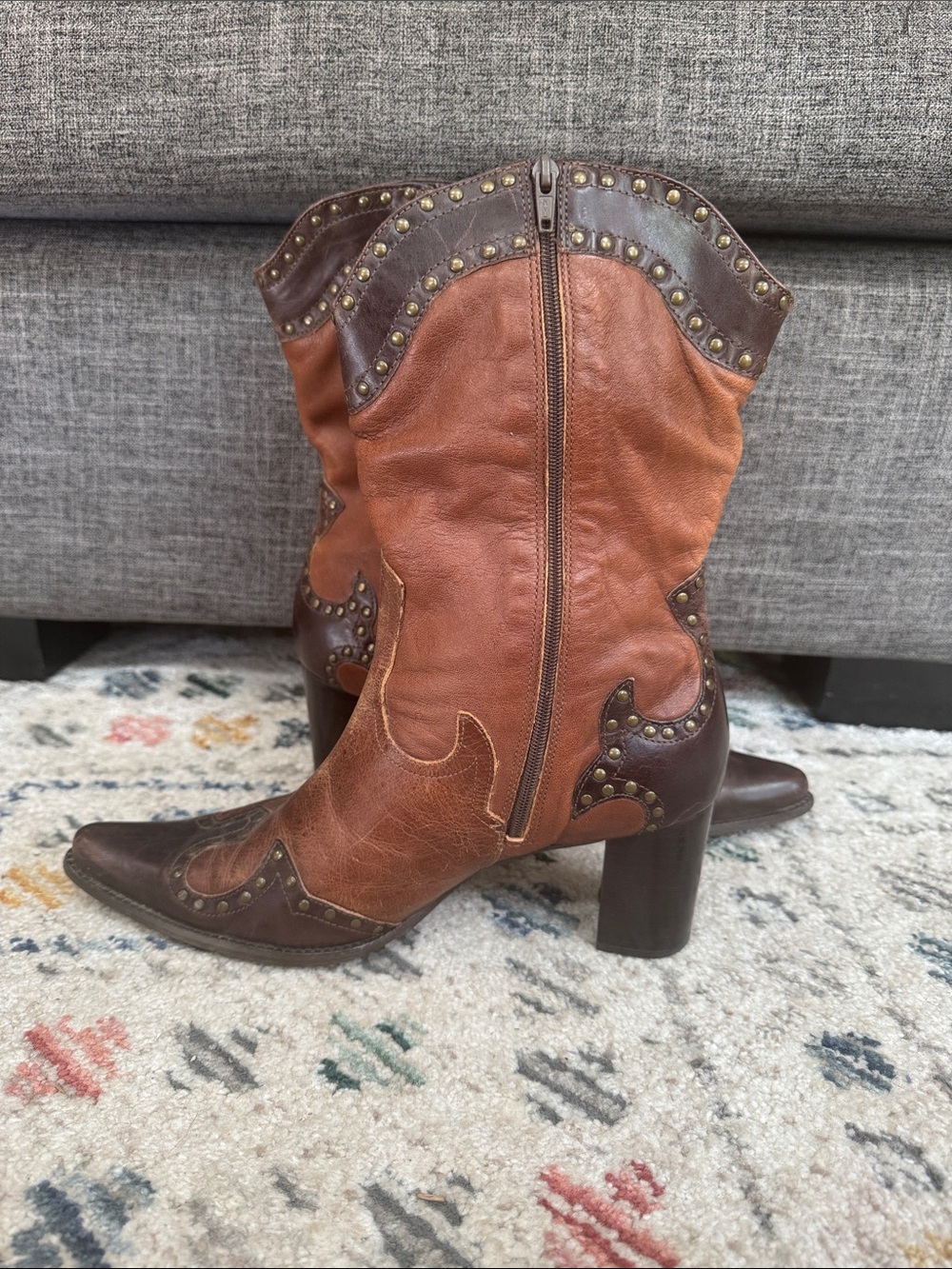 Matisse Leather Western Boots Size 8 Studded Cowboy Boots Brown Boho Festival - Picture 3 of 8